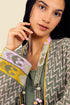 Coat in printed cotton gauze contrast color trims
